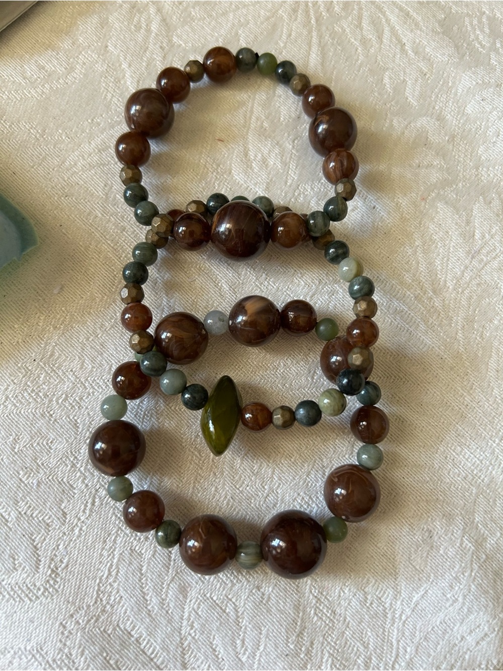 Earth-Tone Beaded Stretch Bracelet Set - Brown & Green
